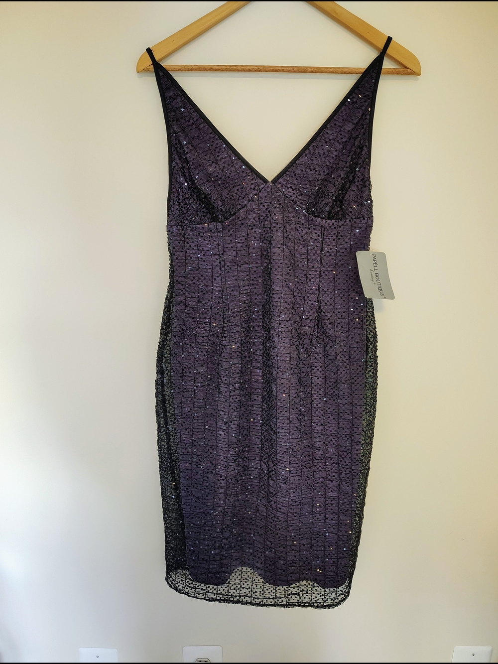 NWT Papell Boutique Evening 10P Petite Purple Sequin Mesh Cocktail Dress